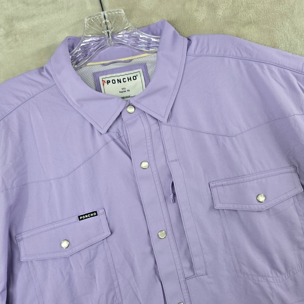 Poncho Outdoor Shirt Mens XXL Purple Short Sleeve Western Snap Performance
